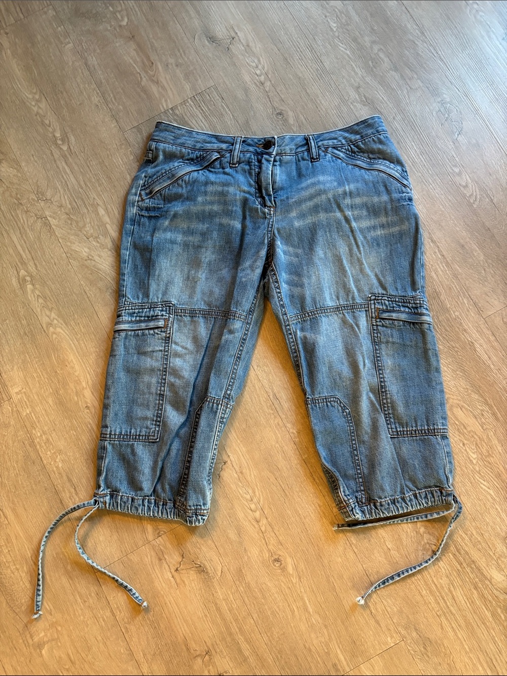 The Limited Blue Drawstring Cargo Crop Jeans